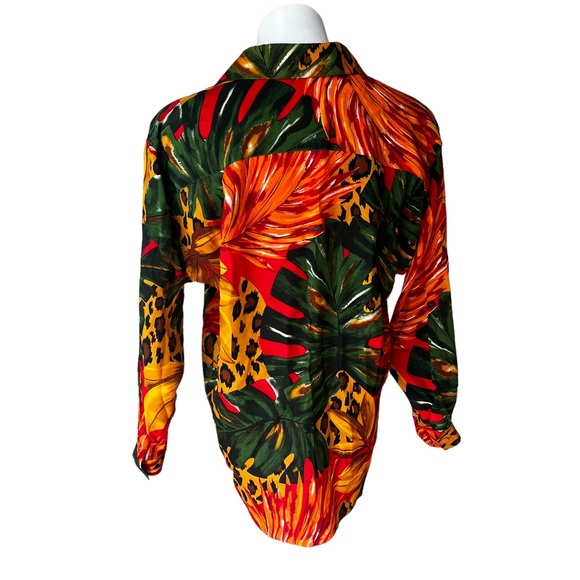 Vintage Adam Douglas Jungle Print Silk Button Down Blouse, Sz S - Picture 2 of 11